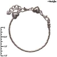 F1492 tlf - Cable Bracelet with Large Hearts - Im. Rhodium Plated Large Hole Bead Bracelet