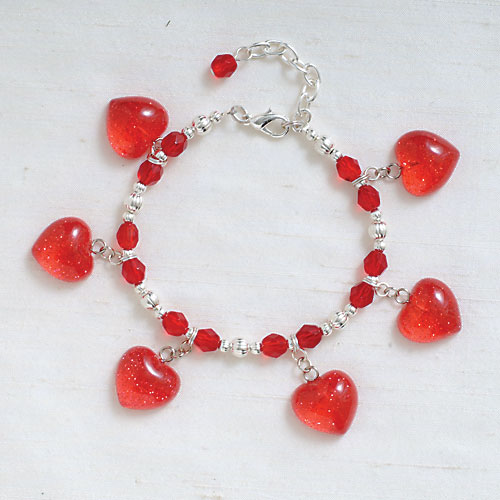 Red Glitter Hearts Charm Bracelet