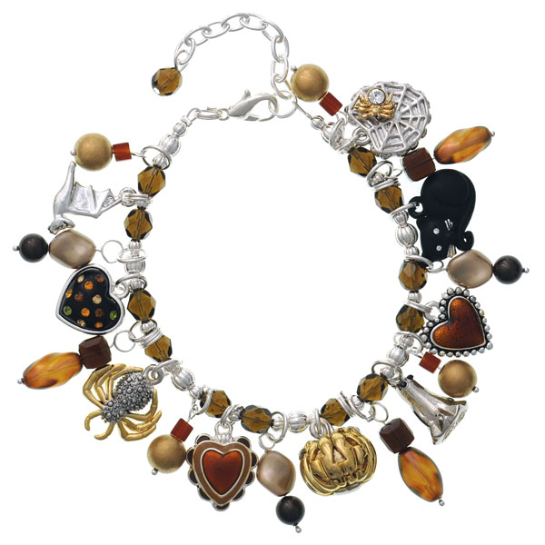 Golden Brown Halloween Beaded Charm Bracelet