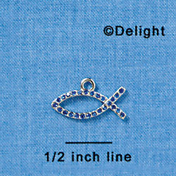 Small Blue Swarovski Crystal Christian fish - Silver Charm