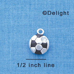 C3967-LARGE+ tlf - Large Silver Soccerball with a Swarovski Crystal - 2 Sided - Silver Charm