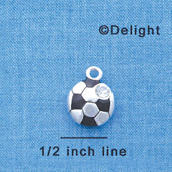 C3967-LARGE+ tlf - Large Silver Soccerball with a Swarovski Crystal - 2 Sided - Silver Charm