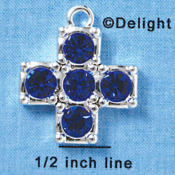 Cross - Extra Large Blue Swarovski - Silver plated Pendant