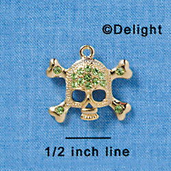 Large Gold Skull and Crossbones with Peridot Green Swarovski Crystals - Gold Charm