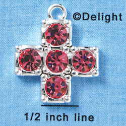 Cross - Extra Large Pink Swarovski - Silver plated Pendant