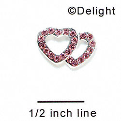 Double Heart Connector - Pink Swarovski - Silver Connecter