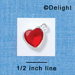 Heart - Red Crystal - Silver Charm