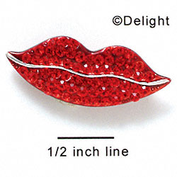 Large Red Enamel Lips with Swarovski Crystals - Silver Pin