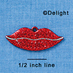 Large Red Enamel Lips with Swarovski Crystals - Silver Charm