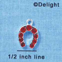 Horseshoe - Red Swarovski Crystal - Silver Charm