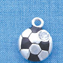 C3967-LARGE+ tlf - Large Silver Soccerball with a Swarovski Crystal - 2 Sided - Silver Charm