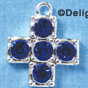 Cross - Extra Large Blue Swarovski - Silver plated Pendant