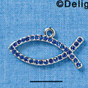 Large Blue Swarovski Crystal Christian Fish - Silver Charm