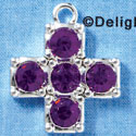 Cross - Extra Large Purple Amethyst Swarovski - Silver plated Pendant