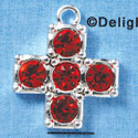 Cross - Extra Large Red Swarovski - Silver plated Pendant