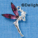 Silver Fairy with Purple Swarovski Crystal Wings - Silver Charm