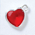Heart - Red Crystal - Silver Charm