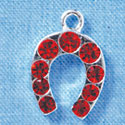 Horseshoe - Red Swarovski Crystal - Silver Charm