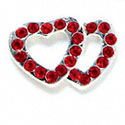 Double Heart Connector - Red Swarovski - Silver Connecter