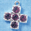 Cross - Large Purple Amethyst Swarovski - Silver plated Pendant