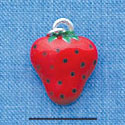 STRAWBERRY-3D+ tlf - Large Red Strawberry - 2 Sided - Silver Charm