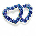 Blue Sapphire Swarovski Double Heart Connector - Silver Connecter