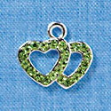 Double Hearts - Green Swarovski - Silver Charm