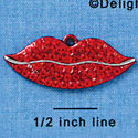 Large Red Enamel Lips with Swarovski Crystals - Silver Charm
