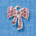 Pink Swarovski Crystal Bow - Silver Charm