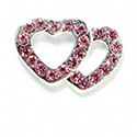 Double Heart Connector - Pink Swarovski - Silver Connecter