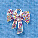 Pink AB Swarovski Crystal Bow - Silver Charm