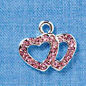 Double Hearts - Pink Swarovski - Silver Charm