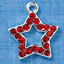 Star - Red Swarovski Crystal - Silver Charm