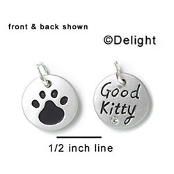 N1003 - Good Kitty & Paw - Silver Resin Charm