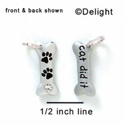 N1046 - The Cat did It & Paw Prints on a Dog Bone - Silver Resin Charm