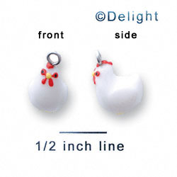 N1072+ tlf - White Chicken - 3-D Hand Painted Resin Charm