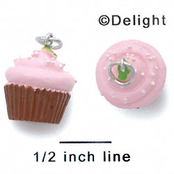 N1098+ tlf - Chocolate Cupcake with Pink Frosting and Sprinkles - 3-D Hand Painted Resin Charm  