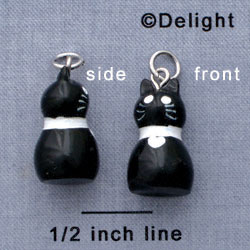 N1106+ tlf - Black Cat with White Collar - 3-D Hand Painted Resin Charm