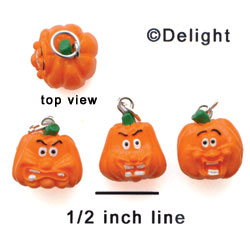 N1113+ tlf - 3 Assorted Funny Pumpkins - 3-D Hand Painted Resin Charm