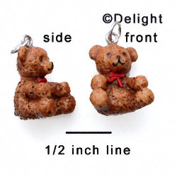 N1114+ tlf - Brown Bear with Red Ribbon - 3-D Hand Painted Resin Charm