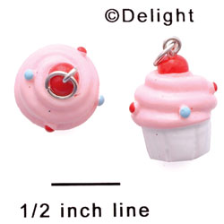 N1116+ tlf - White Cupcake with Pink Frosting - 3-D Hand Painted Resin Charm