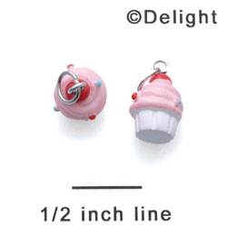 N1117+ tlf - Mini White Cupcake with Pink Frosting - 3-D Hand Painted Resin Charm