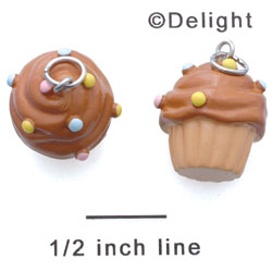N1118+ tlf - Vanilla Cupcake with Chocolate Frosting - 3-D Hand Painted Resin Charm