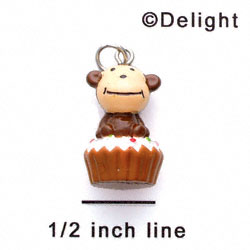 N1123+ tlf - Monkey on Cupcake - 3-D Handpainted Resin Charm