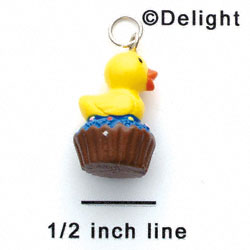 N1125+ tlf - Ducky on Cupcake - 3-D Handpainted Resin Charm