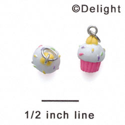 N1126+ tlf - Mini Pink Cupcake with White Frosting - 3-D Hand Painted Resin Charm