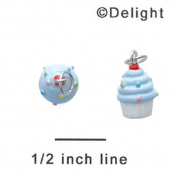 N1127+ tlf - Mini White Cupcake with Blue Frosting - 3-D Hand Painted Resin Charm