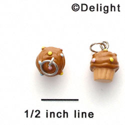 N1128+ tlf - Mini Vanilla Cupcake with Chocolate Frosting - 3-D Hand Painted Resin Charm