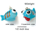N1021 - Blue Fish with Orange Stripes - 3-D Hand Painted Resin Charm