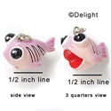 N1020 - Pink Fish with Stripes - 3-D Hand Painted Resin Charm